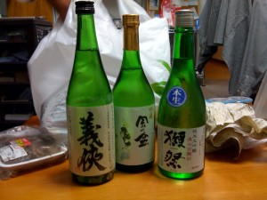 日本酒 義侠 純米吟醸、吟醸 風の盆、純米大吟醸 遠心分離50 獺祭